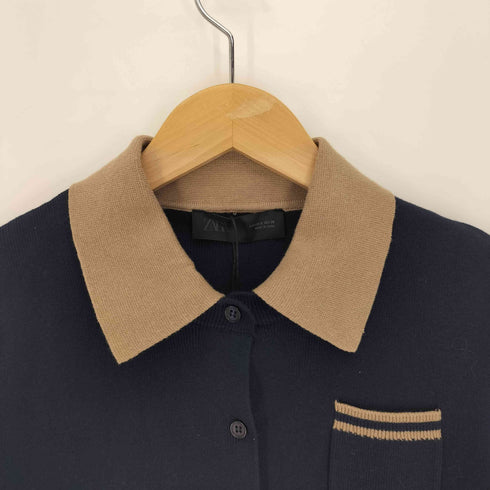 ザラ ZARA コントラストダブルレイヤーポロニットカーディガン レディース import:S