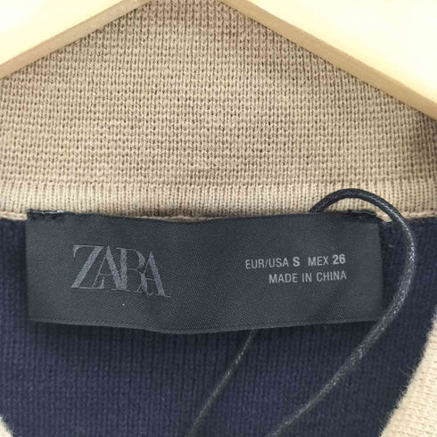 ザラ ZARA コントラストダブルレイヤーポロニットカーディガン レディース import:S