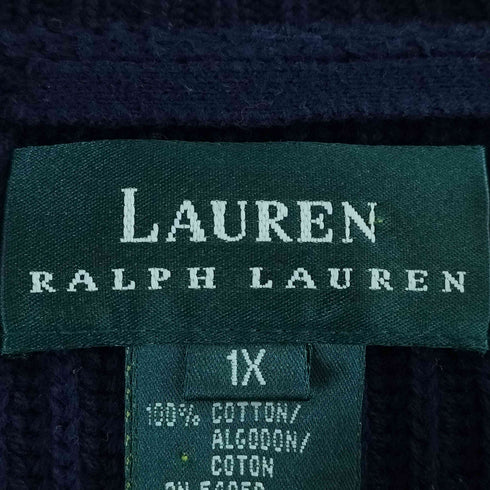 ローレンラルフローレン LAUREN RALPH LAUREN 90S セーラーカラー コットンニット ロングカーディガン レディース 1X