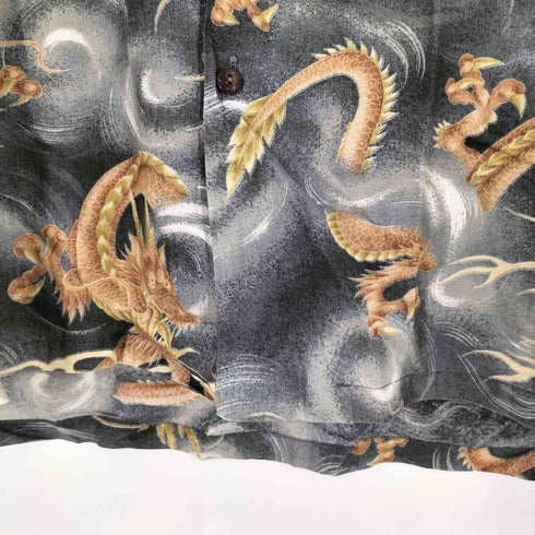 Pineapple Juice USA ハワイ製 龍 総柄アロハシャツ メンズ JPN:L