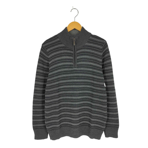 バーニーズニューヨーク BARNEYS NEWYORK イタリア製 アクリル メリノウール ボーダー ハーフジップ ニット メンズ import:L