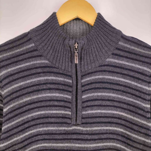 バーニーズニューヨーク BARNEYS NEWYORK イタリア製 アクリル メリノウール ボーダー ハーフジップ ニット メンズ import:L
