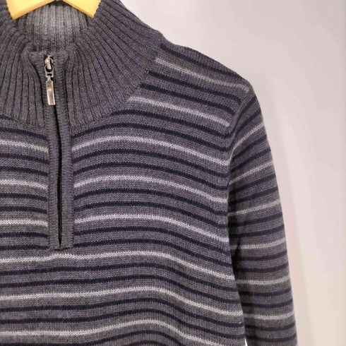 バーニーズニューヨーク BARNEYS NEWYORK イタリア製 アクリル メリノウール ボーダー ハーフジップ ニット メンズ import:L