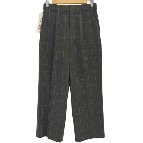 ユニクロ UNIQLO タックワイドパンツ(チェック・丈標準68~70cm) レディース JPN:L