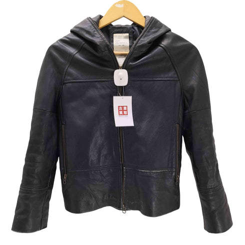 JTP LEATHER 本革 リアルレザー フーデッド フルジップ ライダース ジャケット ダブルジップ レディース