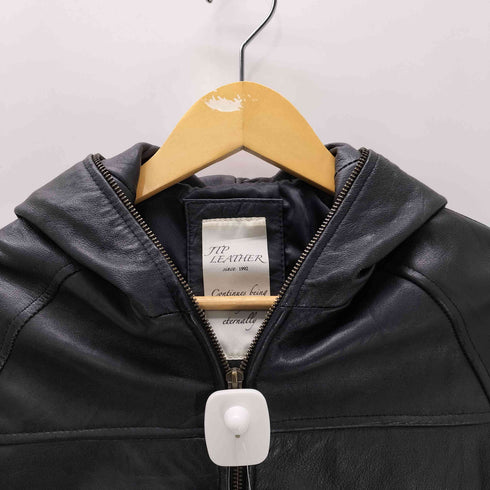 JTP LEATHER 本革 リアルレザー フーデッド フルジップ ライダース ジャケット ダブルジップ レディース