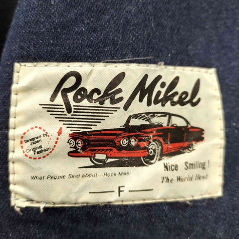 Rock Mikel 90S-00S 裏地ストライプ 背抜き ヘビーオンス デニム ステンカラー ロング コート メンズ FREE