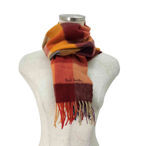 ポールスミス Paul Smith ドイツ製 ブロックチェック カシミヤ混 ウール マフラー メンズ