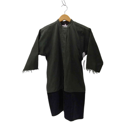 エムエムシックスメゾンマルタンマルジェラ MM6 Maison Martin Margiela 14AW 異素材切替 ハーフスリーブ 袖カットオフ バンドカラー 裾スリット 比翼 コート レディース 36