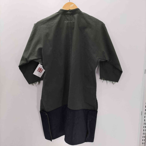 エムエムシックスメゾンマルタンマルジェラ MM6 Maison Martin Margiela 14AW 異素材切替 ハーフスリーブ 袖カットオフ バンドカラー 裾スリット 比翼 コート レディース 36