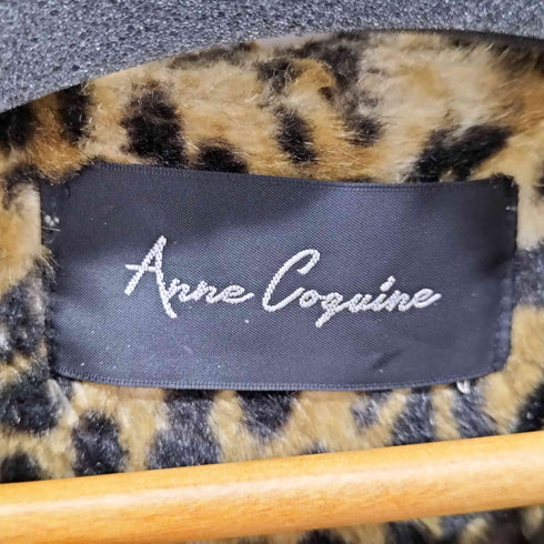 Anne Coquine ヒョウ柄 レオパード ノーカラー フェイクファー コート スタップボタン レディース JPN:L
