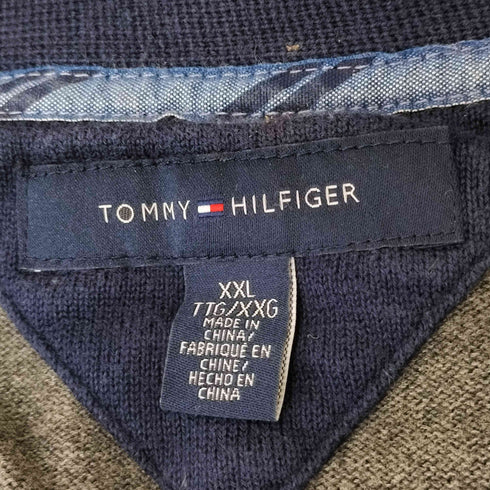 トミーヒルフィガー TOMMY HILFIGER ロゴ刺繍 ラインカーディガン メンズ XXL