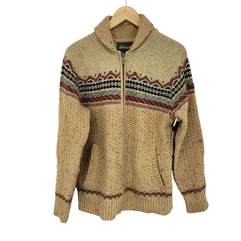 エディーバウアー Eddie Bauer ネップ 総柄 ジップアップ ニットジャケット メンズ JPN:S