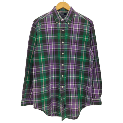 ポロバイラルフローレン Polo by RALPH LAUREN 90s カナダ製 マドラスチェック インドコットン ポニー刺繍 ボタンダウンシャツ メンズ import:M