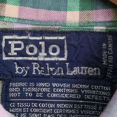 ポロバイラルフローレン Polo by RALPH LAUREN 90s カナダ製 マドラスチェック インドコットン ポニー刺繍 ボタンダウンシャツ メンズ import:M