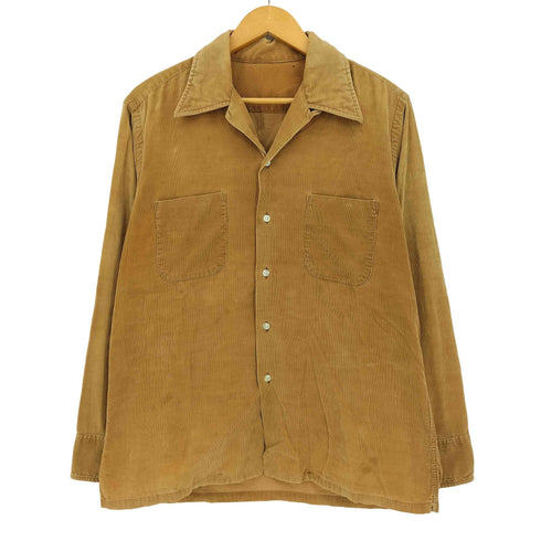 70s 細畝 コーデュロイ 長袖 オープンカラーシャツ ボックスシルエット メンズ import:L
