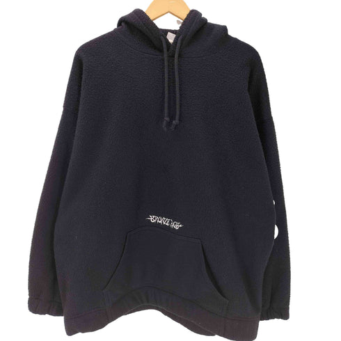 BRONZE AGE ブロンズエイジ 80-90S OLD 初期 USA製 フィッシュボーン ロゴサークル 刺繍 ボア フリース フーディー パーカー SK8 オールドスケート メンズ import:L