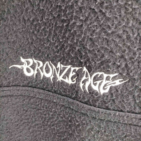 BRONZE AGE ブロンズエイジ 80-90S OLD 初期 USA製 フィッシュボーン ロゴサークル 刺繍 ボア フリース フーディー パーカー SK8 オールドスケート メンズ import:L