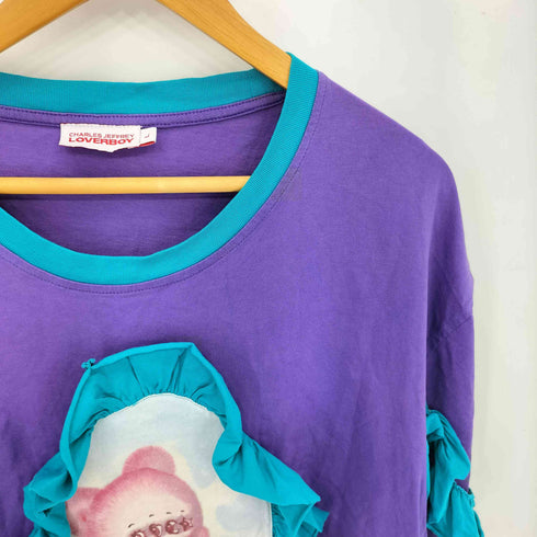 チャールズジェフリーラバーボーイ CHARLES JEFFREY LOVERBOY フリルプリント パッチ クルーネック半袖Tシャツ メンズ L