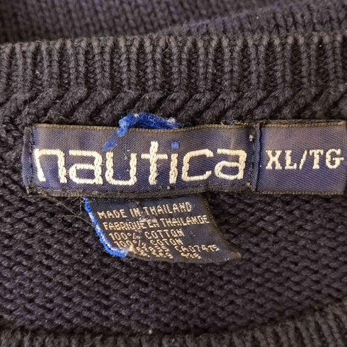 ノーティカ NAUTICA 90S ロゴ刺繍クルーネックコットンニット メンズ JPN:XL