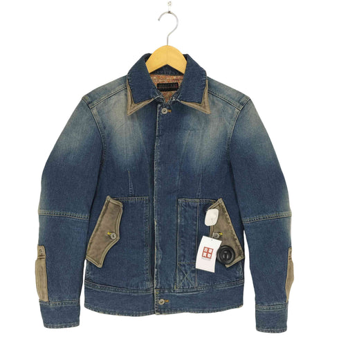 モルガンオム MORGAN HOMME cow leather バック刺繍デザインカウレザー切替比翼デニムジャケット メンズ M