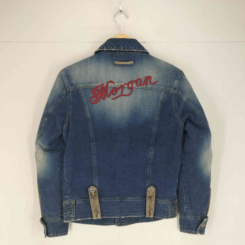 モルガンオム MORGAN HOMME cow leather バック刺繍デザインカウレザー切替比翼デニムジャケット メンズ M
