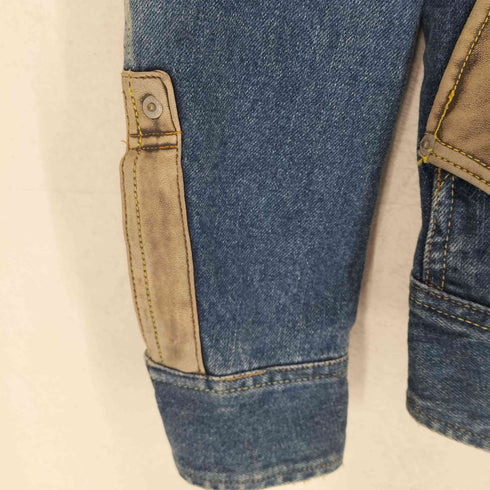モルガンオム MORGAN HOMME cow leather バック刺繍デザインカウレザー切替比翼デニムジャケット メンズ M
