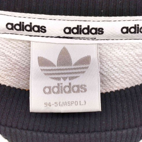 アディダス adidas 80S デサント製 トレフォイルロゴ 前V ロゴ刺繍 ストライプ クルーネック スウェット メンズ import:L