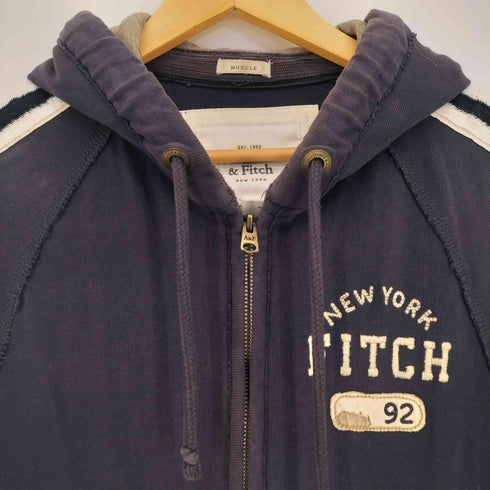 アバクロンビーアンドフィッチ Abercrombie & Fitch NEW YORK FITCH 刺繍 サイドリブ ライン ジップパーカー Y2K メンズ import:M