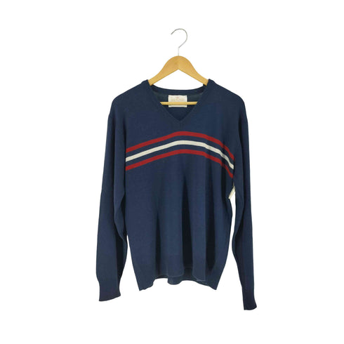 ジャンセン jantzen 70S USA製 ボーダー vネック ニットトップス メンズ import:L