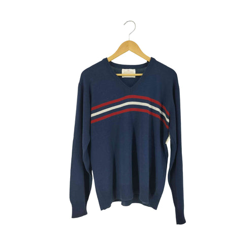 ジャンセン jantzen 70S USA製 ボーダー vネック ニットトップス メンズ import:L