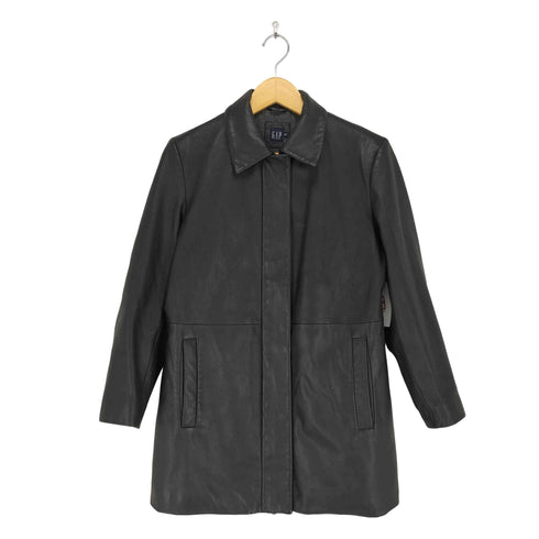 ギャップ Gap 00s OLD lamb leather ラムレザー比翼ステンカラーコート レディース S