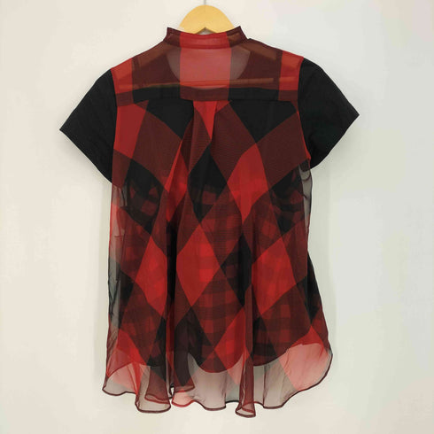サカイ Sacai 22ss チェック シアー切替 クルーネック 半袖Tシャツ レディース JPN:2