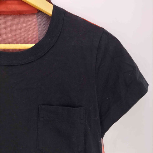 サカイ Sacai 22ss チェック シアー切替 クルーネック 半袖Tシャツ レディース JPN:2