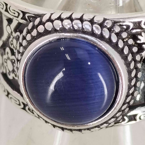 S925刻印 ストーン 花模様リング メンズ