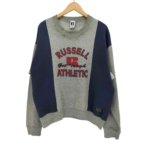 ラッセルアスレチック RUSSELL ATHLETIC 90S USA製 前V フロント ロゴ 切り替え クルーネック スウェット メンズ import:M