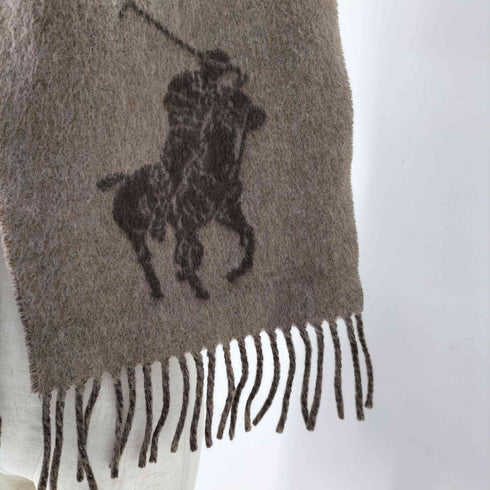 ポロラルフローレン POLO RALPH LAUREN 90S イタリア製 ビックポニー ウール フリンジ マフラー レディース