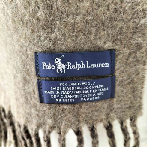 ポロラルフローレン POLO RALPH LAUREN 90S イタリア製 ビックポニー ウール フリンジ マフラー レディース