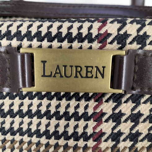 ローレンラルフローレン LAUREN RALPH LAUREN ロゴプレート チャーム付き ガンクラブチェック ハンドバッグ レディース