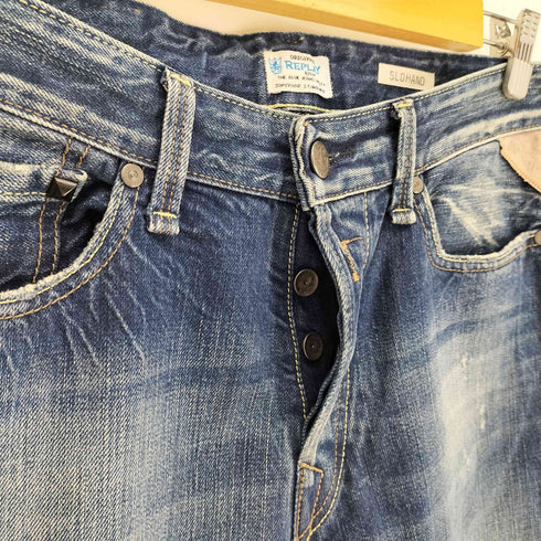 リプレイ REPLAY 革パッチ スタッズ 5ポケット ストレート デニムパンツ Y2K メンズ W29 L32