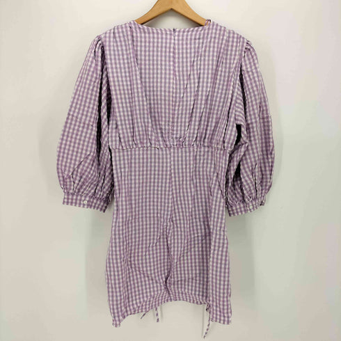 ザラ ZARA MINI GINGHAM CHECK DRESS PUFF SLEEVES LIGHT MAUVE ミニ ワンピース レディース import:M