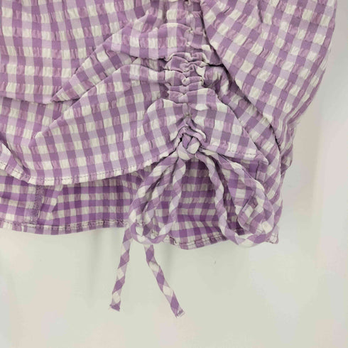 ザラ ZARA MINI GINGHAM CHECK DRESS PUFF SLEEVES LIGHT MAUVE ミニ ワンピース レディース import:M