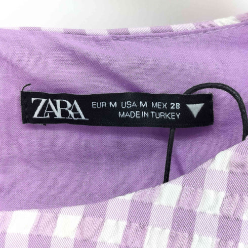ザラ ZARA MINI GINGHAM CHECK DRESS PUFF SLEEVES LIGHT MAUVE ミニ ワンピース レディース import:M