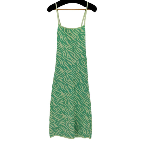 ザラ ZARA GREEN ANIMAL PRINT JACQUARD KNIT SLEEVELESS DRESS アニマル 柄 ニット ワンピース レディース import:L