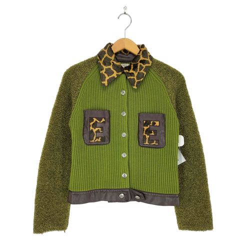 エンリココベリ enrico coveri レオパード襟切替異素材ニットジャケット Y2K レディース