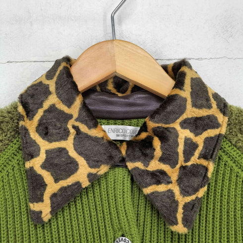 エンリココベリ enrico coveri レオパード襟切替異素材ニットジャケット Y2K レディース