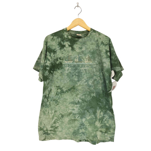 COTTONNET 袖裾シングル タイダイ柄フロント刺繍クルーネックTシャツ メンズ L