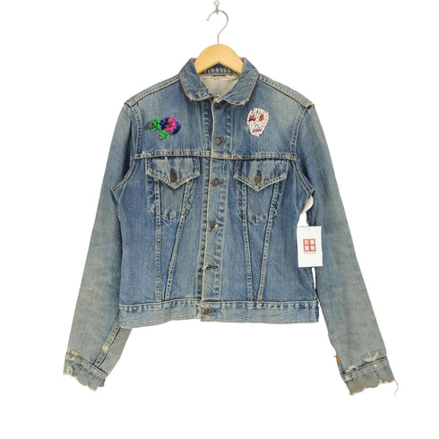 リーバイス Levis スパンコールデザイン 襟レザー切替 デニムトラッカージャケット メンズ