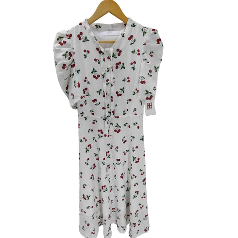 トッコクローゼット tocco closet パール釦 パワーショルダー ボウタイリボン チェリープリント ワンピース レディース JPN:M