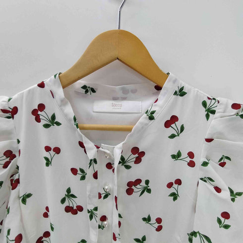トッコクローゼット tocco closet パール釦 パワーショルダー ボウタイリボン チェリープリント ワンピース レディース JPN:M